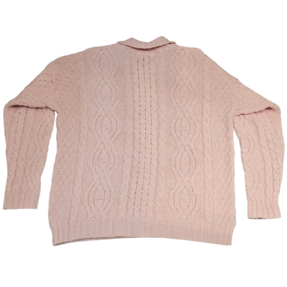 Aran Crafts Ireland Merino Wool Zip Cardigan Sweater Pink Size M (Fits XL) - Picture 6 of 8